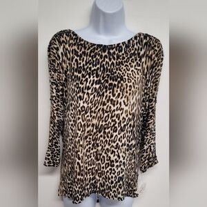 Cable & Gauge Cold Shoulder Stretch Knit Top S Cut Out Grommets 3/4 Sleeve